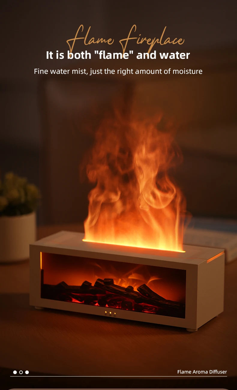 Fireplace Aroma Diffuser – Ultrasonic Flame Humidifier with Ambient Light