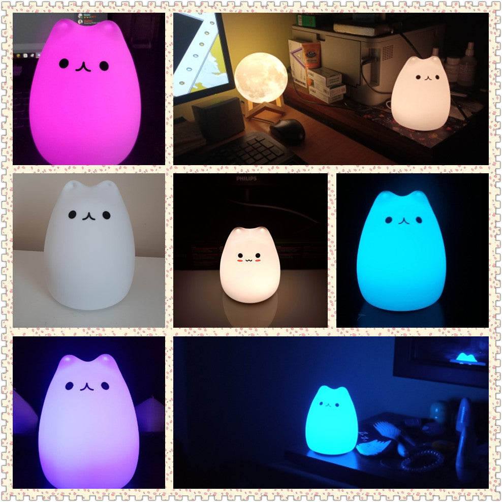 Mini Popular Cat Baby Night Lamp - Colour changing Eye Protection Bedroom Bedside Night Light