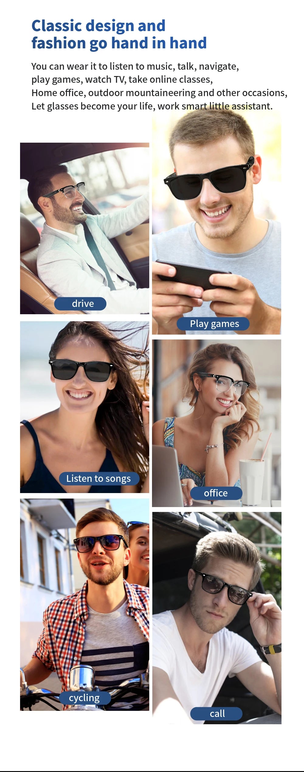 Smart Glasses With Automatic Adjustment Wireless Bluetooth Headset