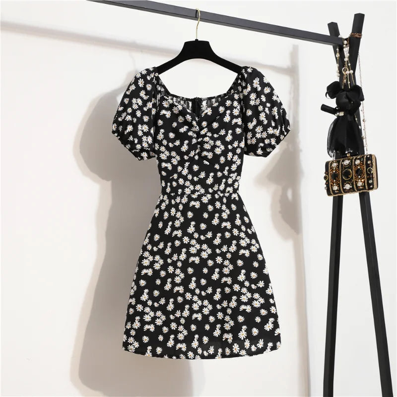 Women Mini Dresses Summer Fashion - Floral Chiffon Mini Dress