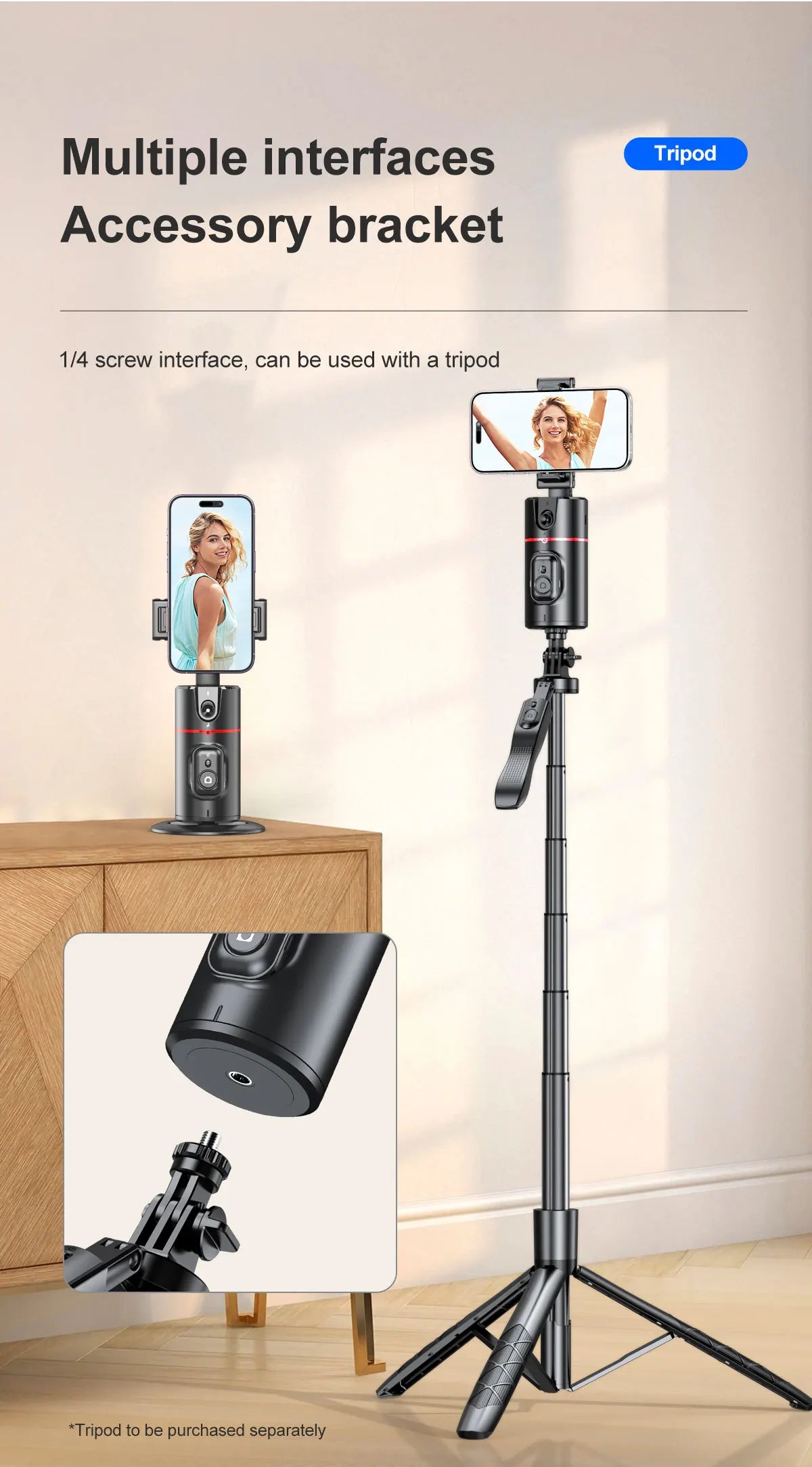 Smart Facial Tracking 360 - AI powered Tripod for Live Streaming for TikTok & Vlogging