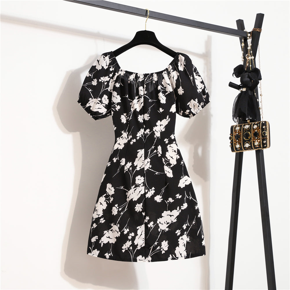 Women Mini Dresses Summer Fashion - Floral Chiffon Mini Dress