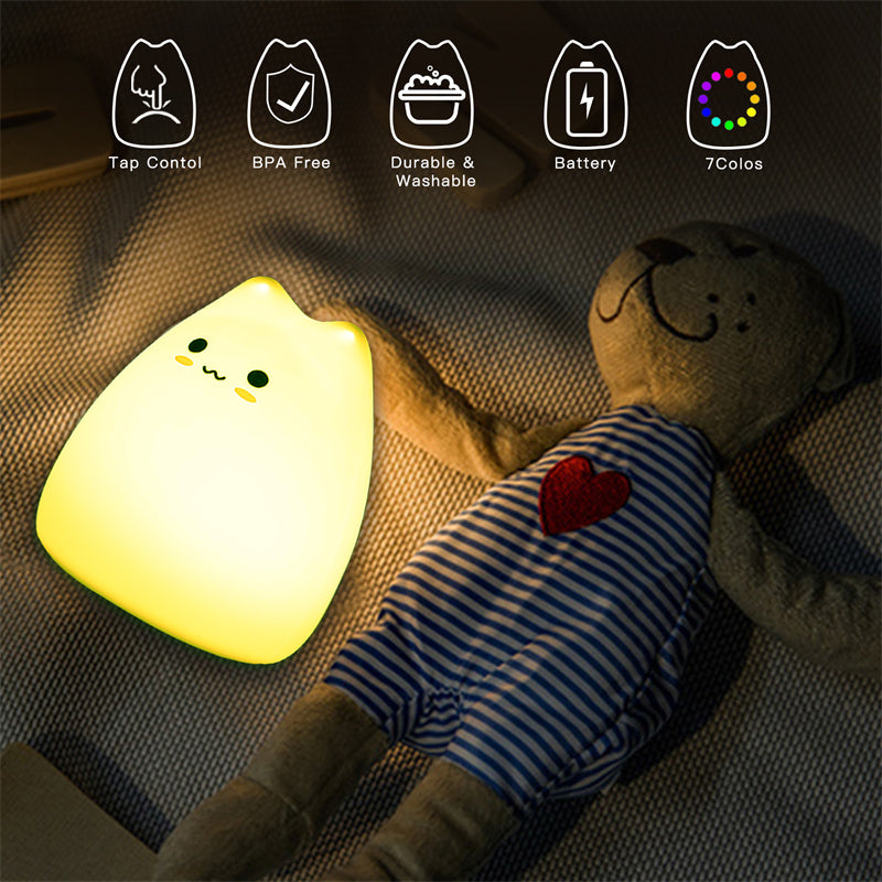 Mini Popular Cat Baby Night Lamp - Colour changing Eye Protection Bedroom Bedside Night Light