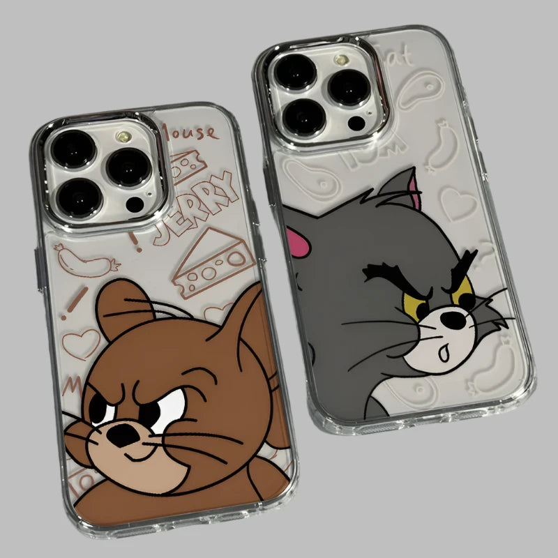 Cute Tom and Jerry Cartoon Phone Case for iPhone 16 to 11 Pro Max - Silicone Shockproof Back Cover