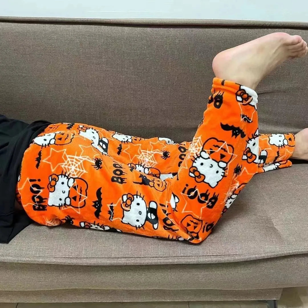 Sanrio Hello Kitty Pajamas - Hello Kitty Trousers Women Home Pants Autumn  Halloween Christmas