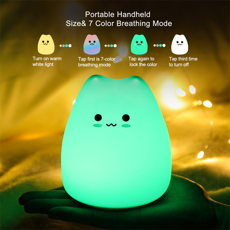 Mini Popular Cat Baby Night Lamp - Colour changing Eye Protection Bedroom Bedside Night Light