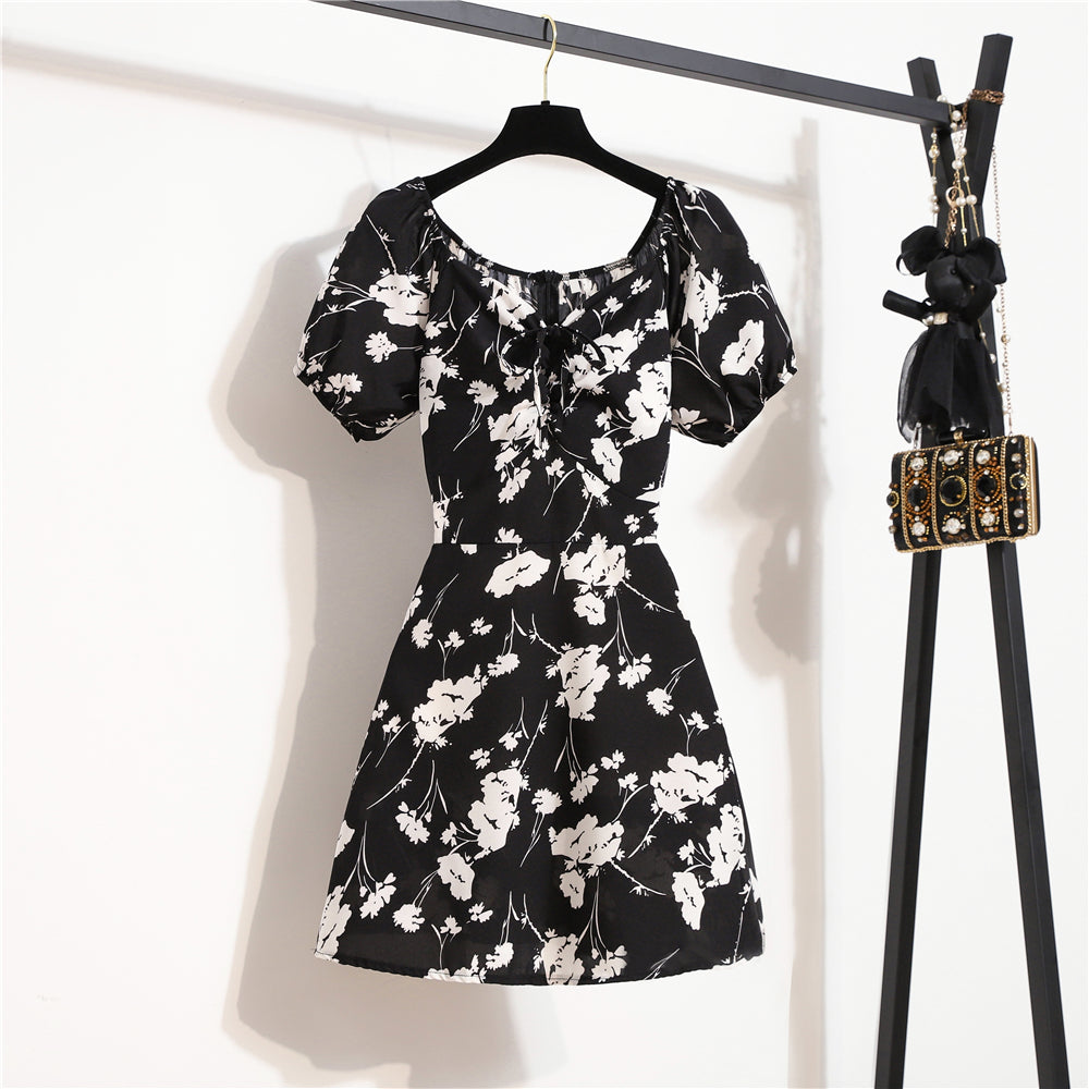 Women Mini Dresses Summer Fashion - Floral Chiffon Mini Dress