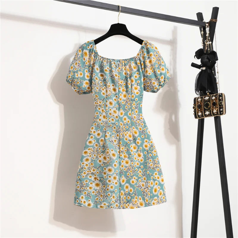 Women Mini Dresses Summer Fashion - Floral Chiffon Mini Dress