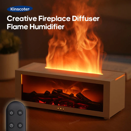 Fireplace Aroma Diffuser – Ultrasonic Flame Humidifier with Ambient Light