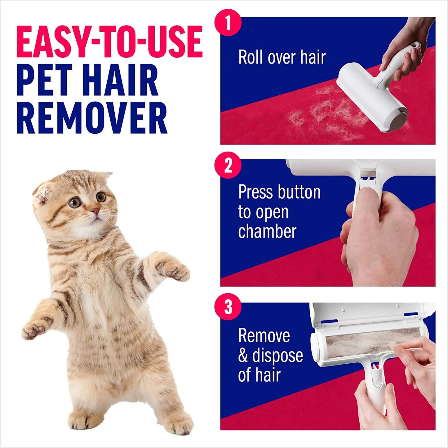 Pet Hair Remover Roller - Dog & Cat Fur Remover with Self-Cleaning Base