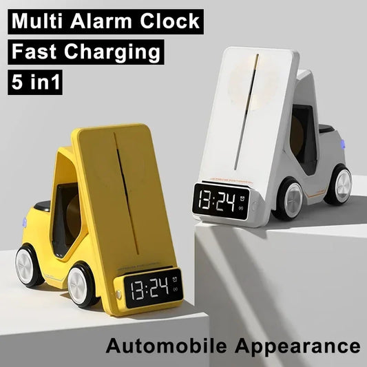 5-in-1 Wireless fast Charging Station , Alarm Clock for iPhone 15 14 13 12 11 Pro X XR XS Plus Series for Samsung Galaxy S23 S22 S21 S20 Note 20 10 Series etc, 15W Fast Charging