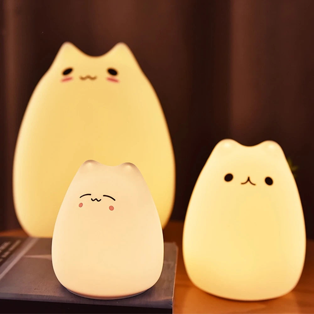 Mini Popular Cat Baby Night Lamp - Colour changing Eye Protection Bedroom Bedside Night Light