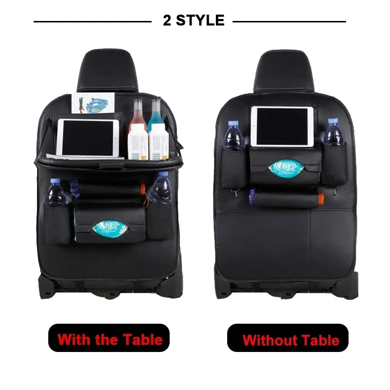 Car Seat Back Organizer - Leather Pad Bag Car Storage Organizer Foldable Table