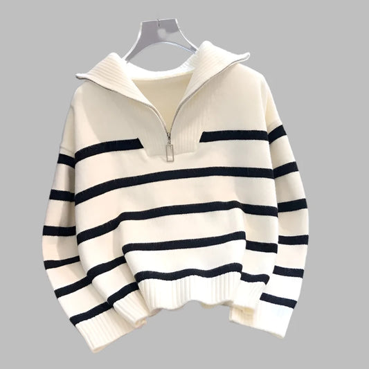 New Zipper Stripe Underlay Short Style - Popular Premium Sweater