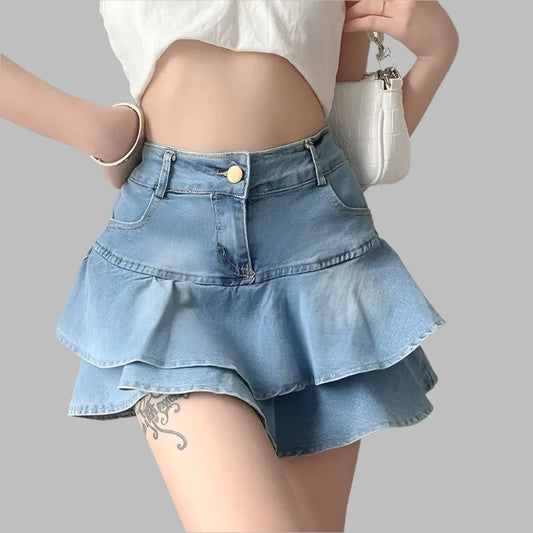 Vintage Denim Skirt Shorts Women  Korean Fashion