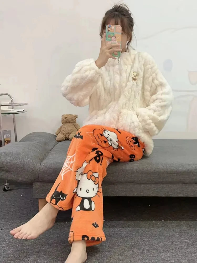 Sanrio Hello Kitty Pajamas - Hello Kitty Trousers Women Home Pants Autumn  Halloween Christmas