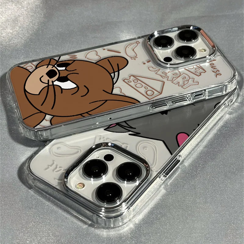 Cute Tom and Jerry Cartoon Phone Case for iPhone 16 to 11 Pro Max - Silicone Shockproof Back Cover