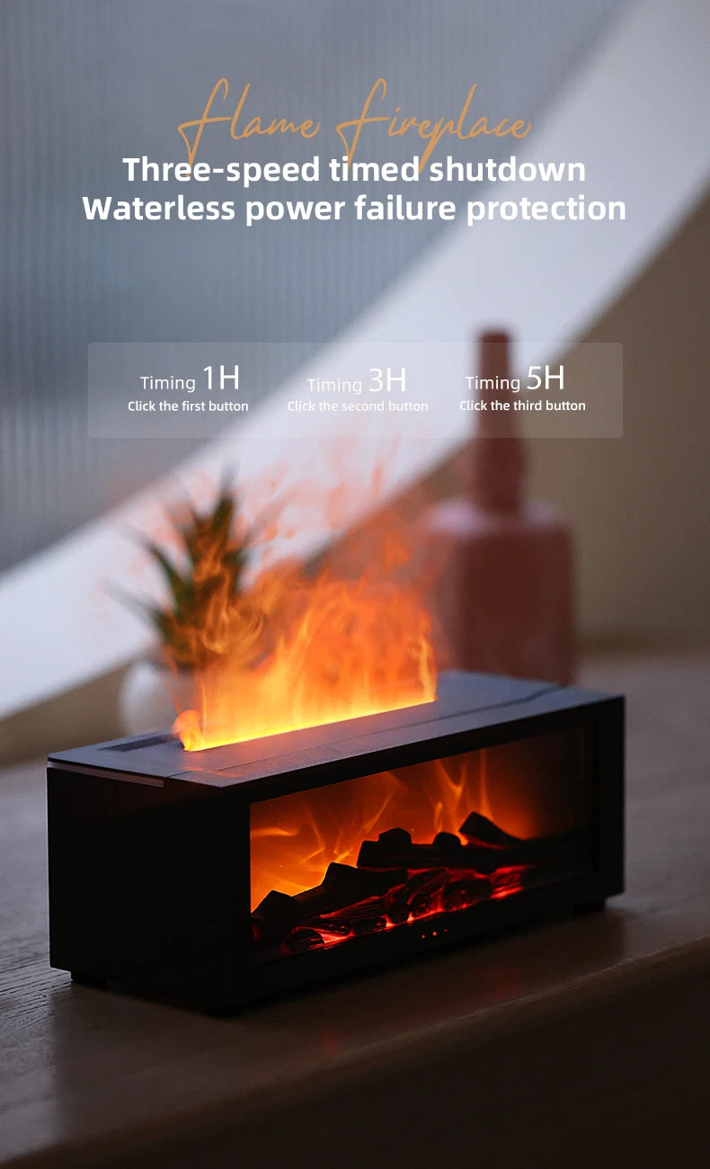 Fireplace Aroma Diffuser – Ultrasonic Flame Humidifier with Ambient Light