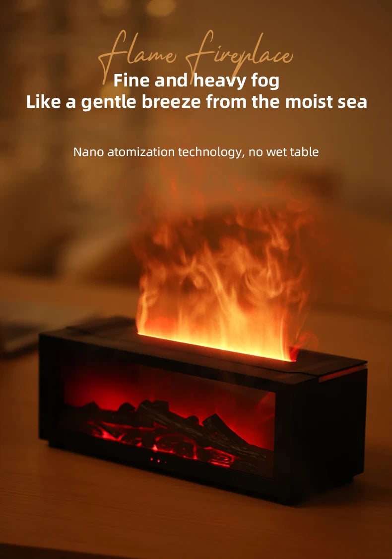 Fireplace Aroma Diffuser – Ultrasonic Flame Humidifier with Ambient Light