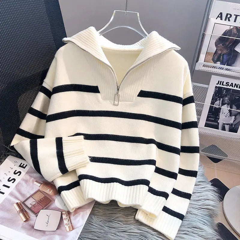 New Zipper Stripe Underlay Short Style - Popular Premium Sweater