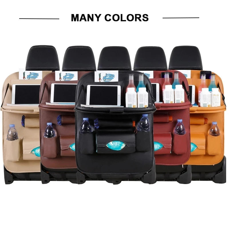 Car Seat Back Organizer - Leather Pad Bag Car Storage Organizer Foldable Table