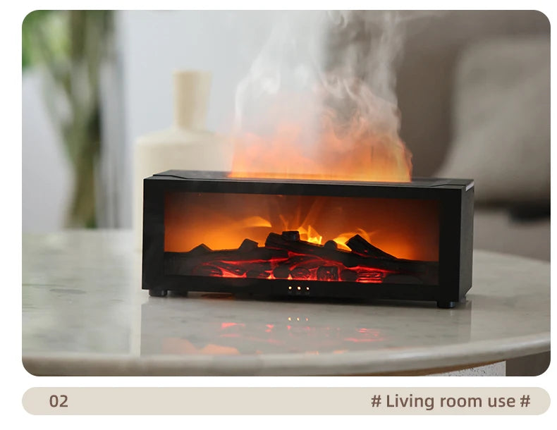 Fireplace Aroma Diffuser – Ultrasonic Flame Humidifier with Ambient Light