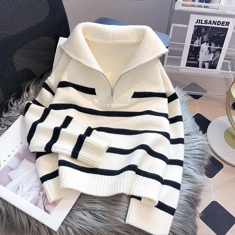 New Zipper Stripe Underlay Short Style - Popular Premium Sweater